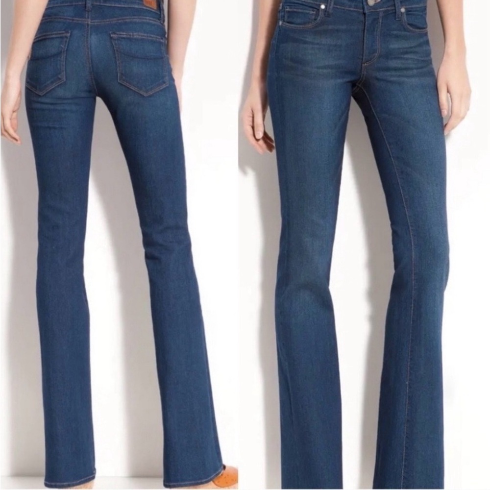PAIGE Anthropologie Skyline Boot Classic Blue bootcut Jeans frayed hem